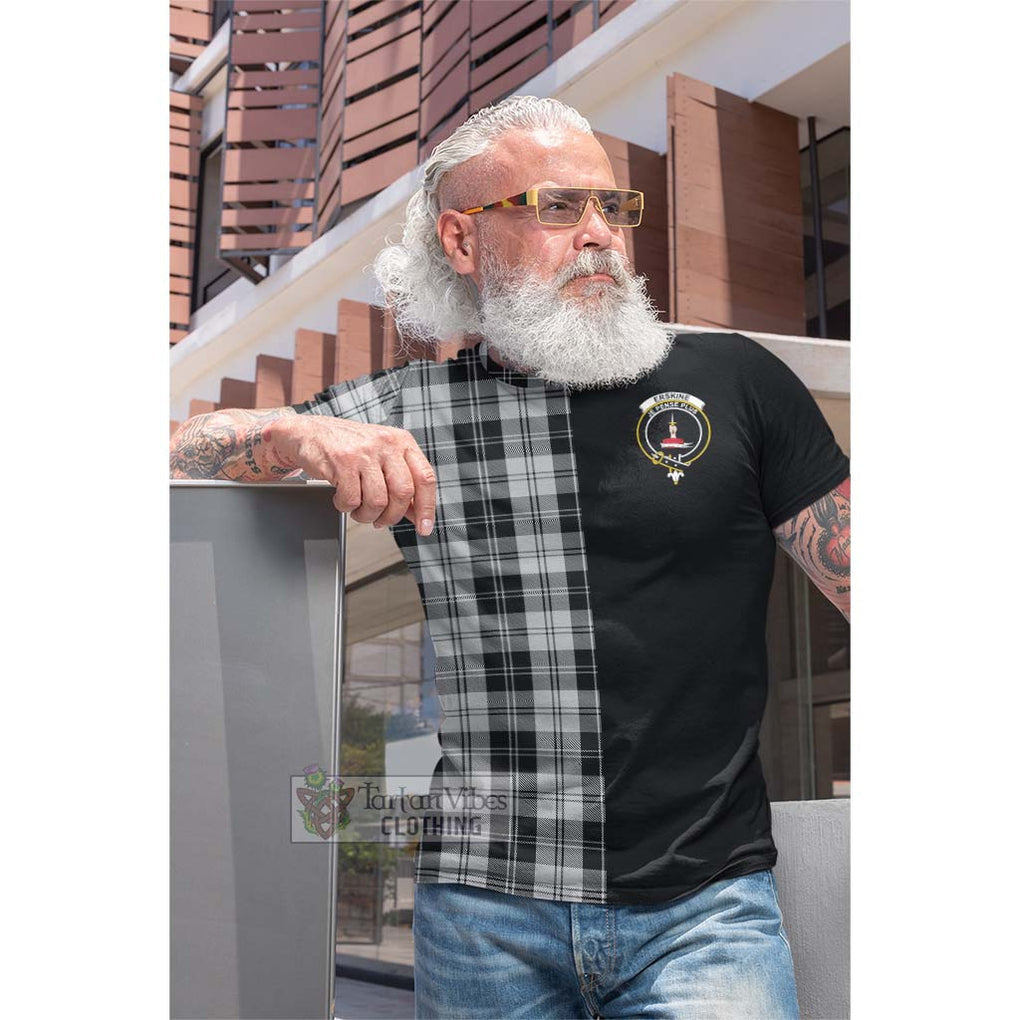 Tartan Vibes Clothing Erskine Black and White Tartan Cotton T-shirt with Family Crest and Half Of Me Style