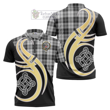 Erskine Black and White Tartan Zipper Polo Shirt with Family Crest and Celtic Symbol Style