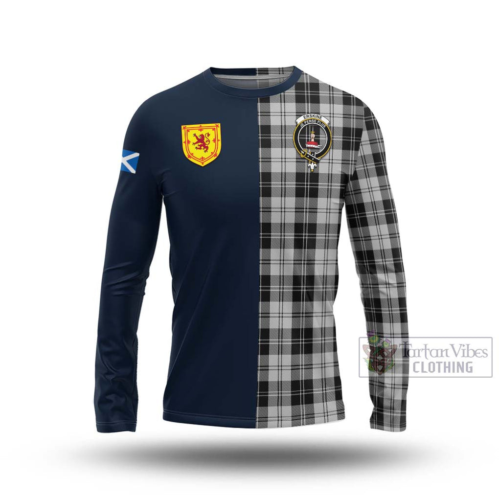 Tartan Vibes Clothing Erskine Black and White Tartan Long Sleeve T-Shirt with Scottish Lion Royal Arm Half Style