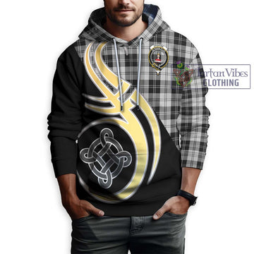 Erskine Black and White Tartan Hoodie with Family Crest and Celtic Symbol Style