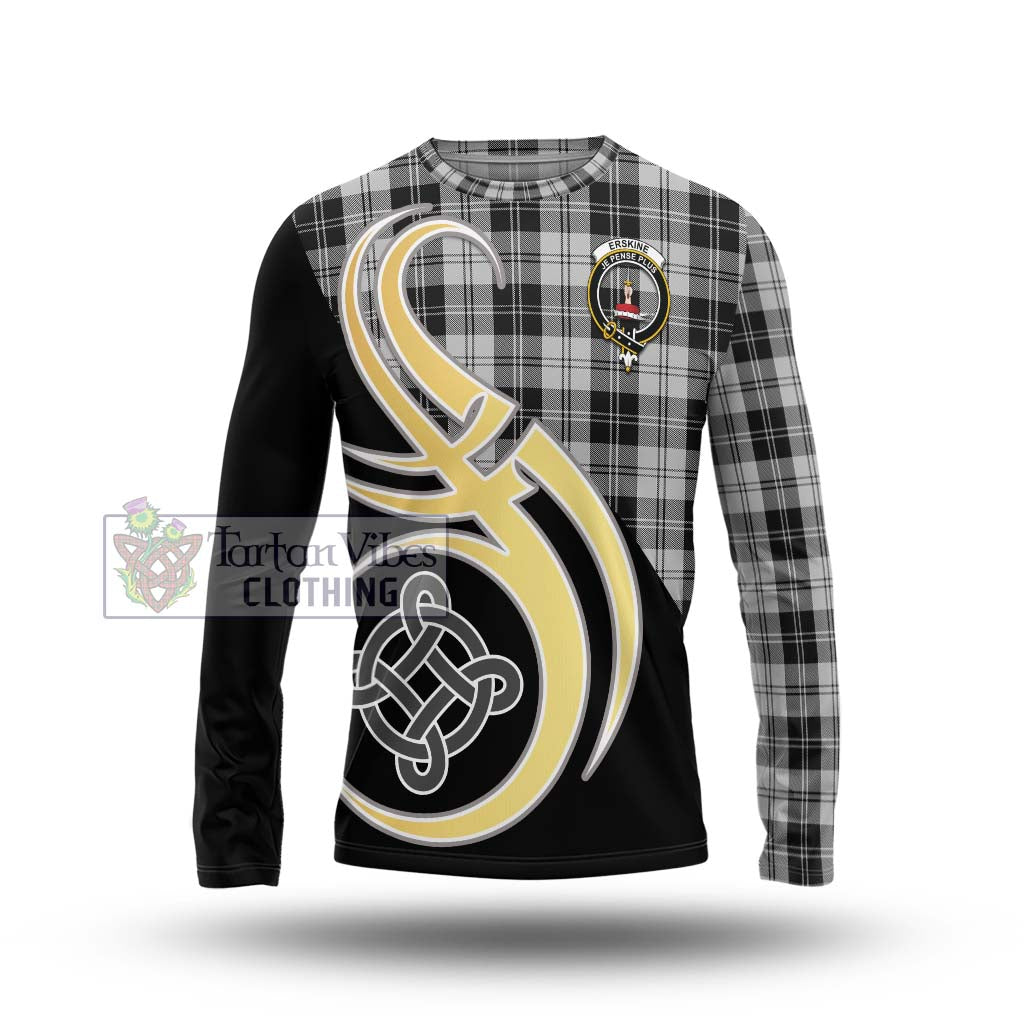 Erskine Black and White Tartan Long Sleeve T-Shirt with Family Crest and Celtic Symbol Style Unisex - Tartan Vibes Clothing