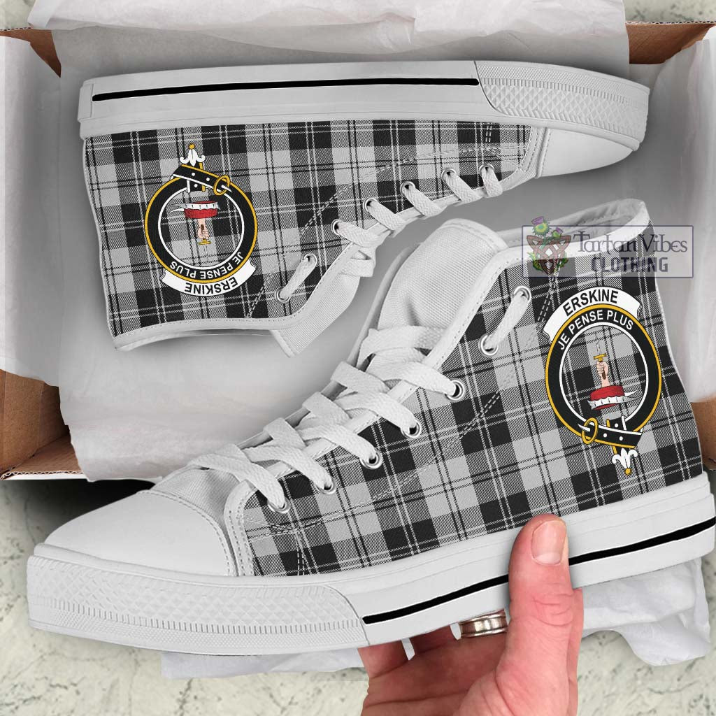 Tartan Vibes Clothing Erskine Black and White Tartan High Top Shoes with Family Crest