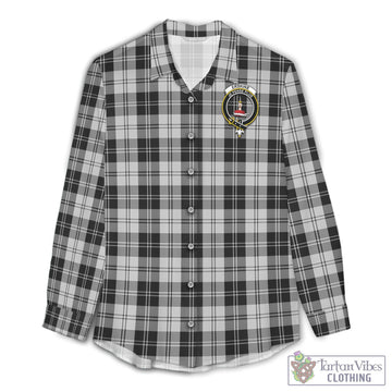 Erskine Black and White Tartan Women's Casual Shirt with Family Crest