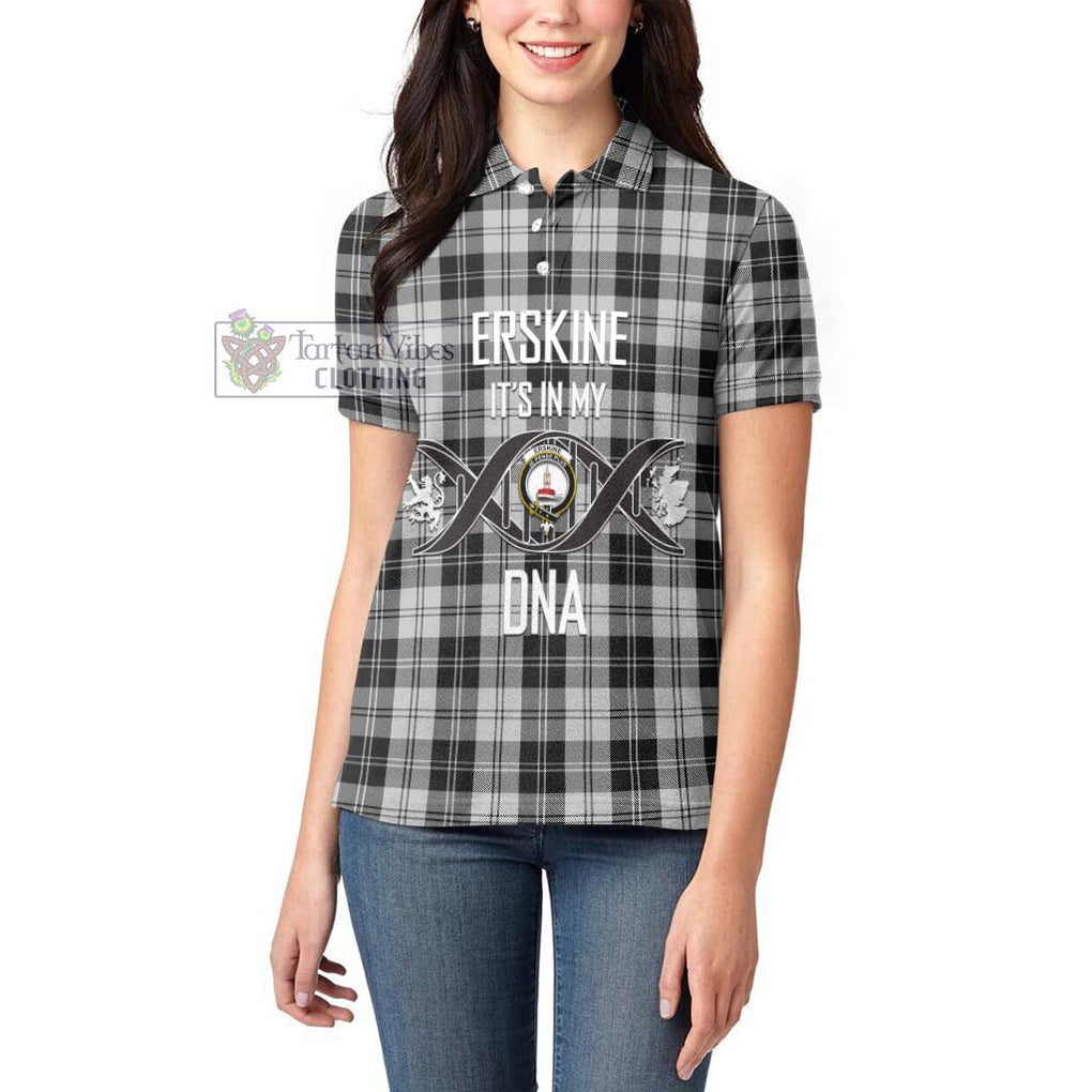 Erskine Black and White Tartan Women's Polo Shirt with Family Crest DNA In Me Style Women - Tartanvibesclothing Shop