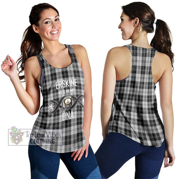 Erskine Black and White Tartan Women's Racerback Tanks with Family Crest DNA In Me Style