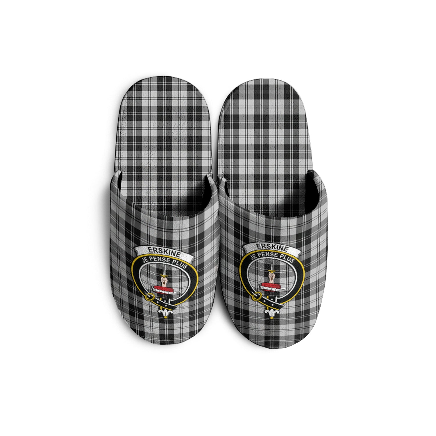 Erskine Black and White Tartan Home Slippers with Family Crest - Tartanvibesclothing