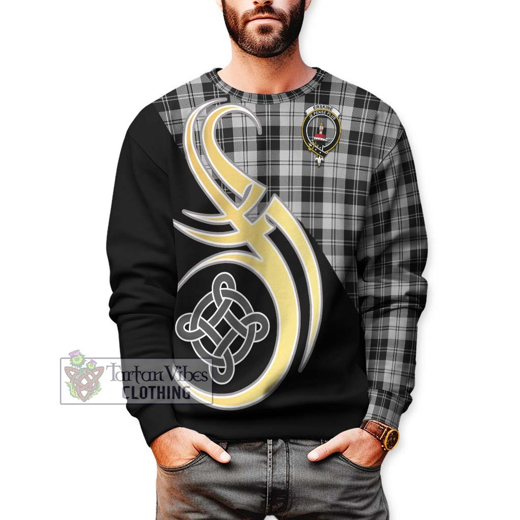 Erskine Black and White Tartan Sweatshirt with Family Crest and Celtic Symbol Style Unisex - Tartan Vibes Clothing