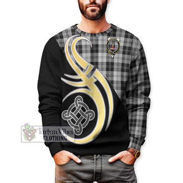 Erskine Black and White Tartan Sweatshirt with Family Crest and Celtic Symbol Style