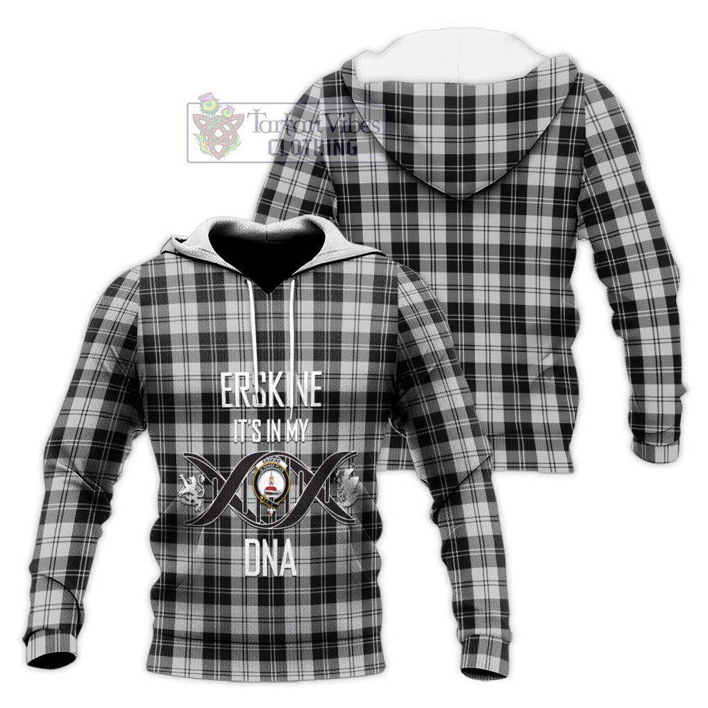 Erskine Black and White Tartan Knitted Hoodie with Family Crest DNA In Me Style Unisex Knitted Pullover Hoodie - Tartanvibesclothing Shop