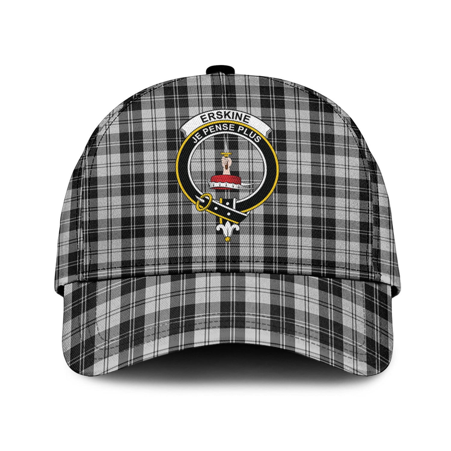 Erskine Black and White Tartan Classic Cap with Family Crest Classic Cap Universal Fit - Tartan Vibes Clothing