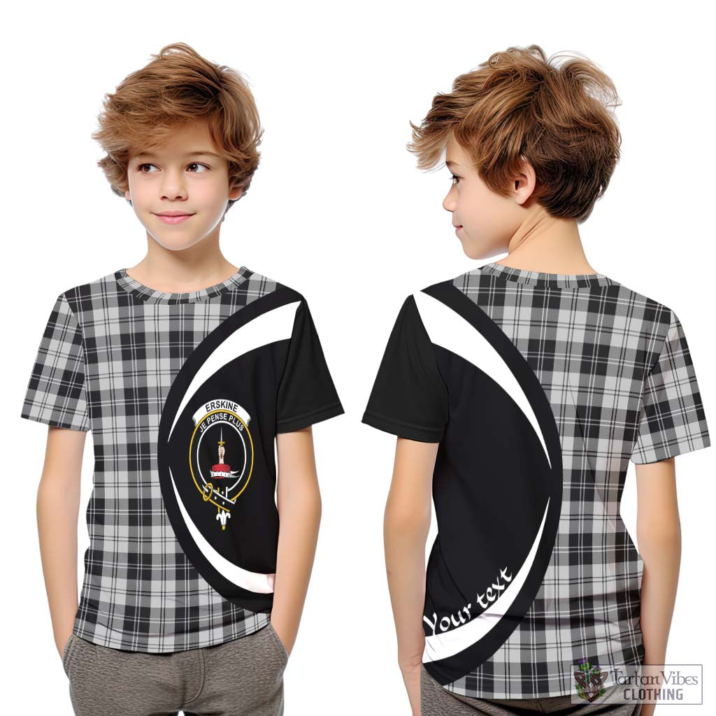 Erskine Black and White Tartan Kid T-Shirt with Family Crest Circle Style Youth XL Size14 - Tartan Vibes Clothing