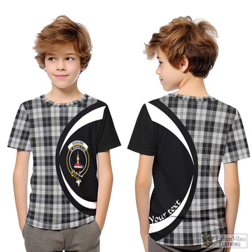 Erskine Black and White Tartan Kid T-Shirt with Family Crest Circle Style