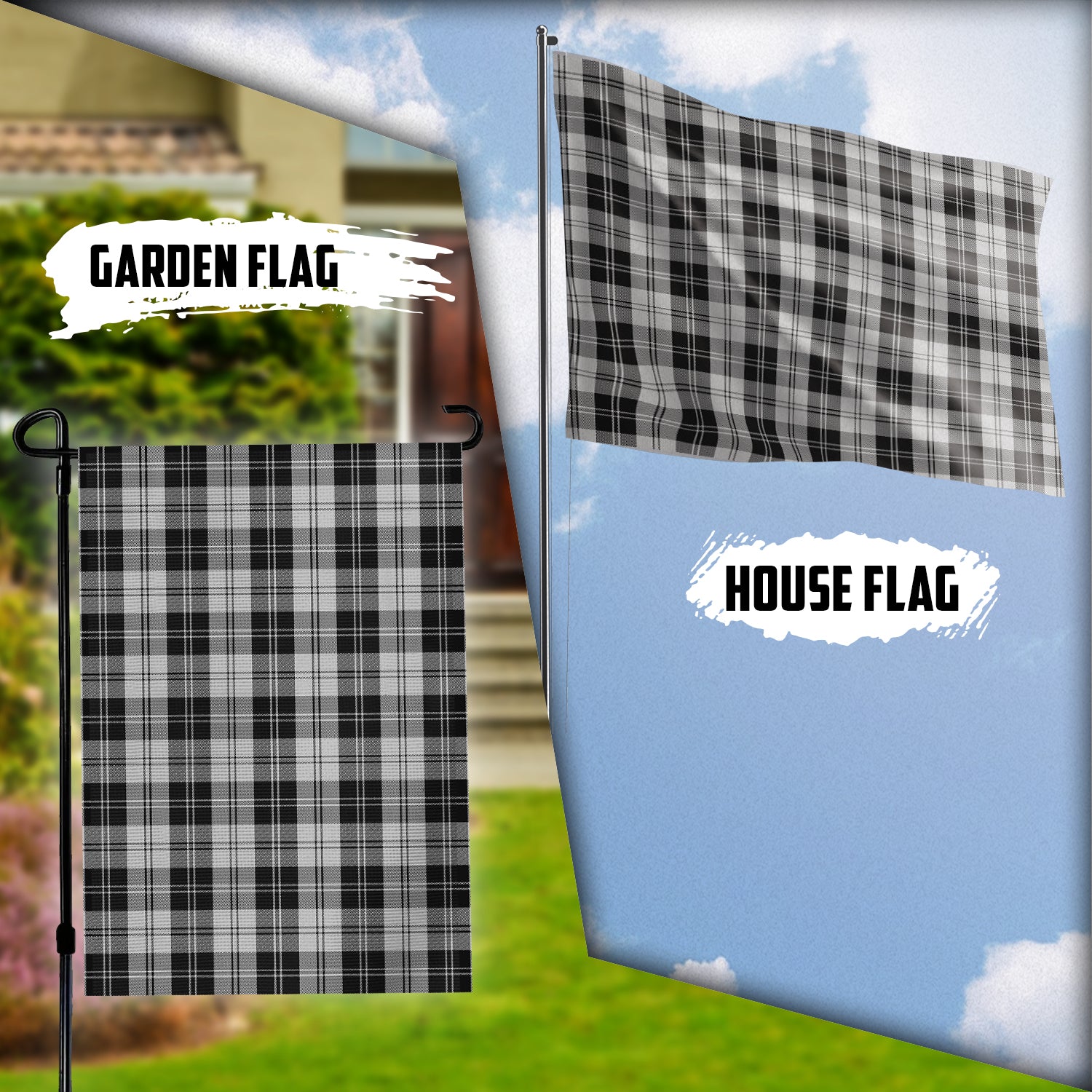 Erskine Black and White Tartan Flag Garden Flag (Vertical) - Tartan Vibes Clothing