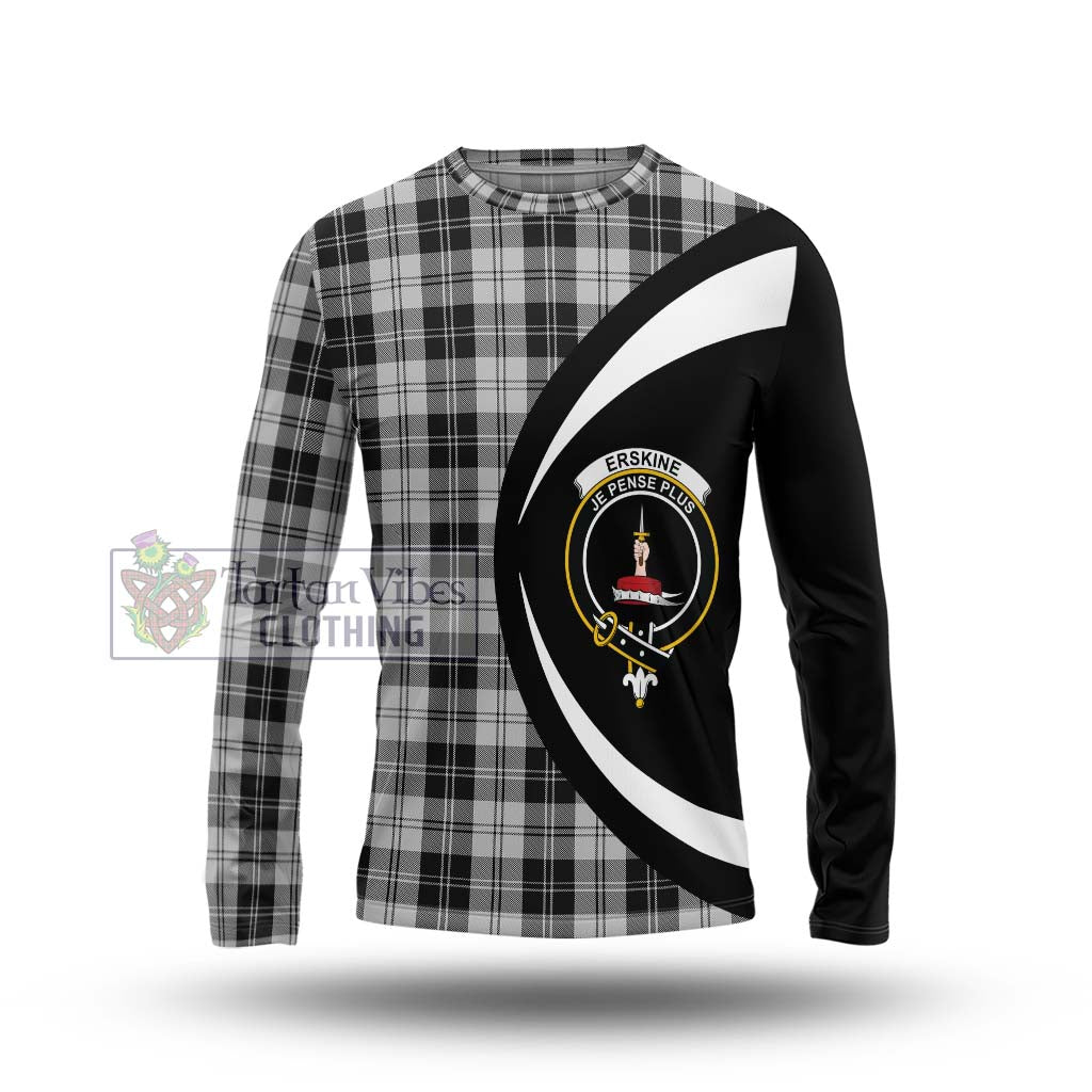 Erskine Black and White Tartan Long Sleeve T-Shirt with Family Crest Circle Style Unisex - Tartan Vibes Clothing