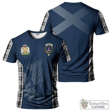 Erskine Black and White Tartan T-Shirt with Family Crest and Scottish Thistle Vibes Sport Style