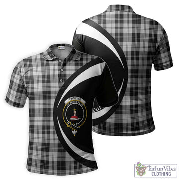 Erskine Black and White Tartan Men's Polo Shirt with Family Crest Circle Style