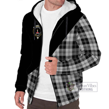 Erskine Black and White Tartan Sherpa Hoodie with Family Crest and Military Logo Style