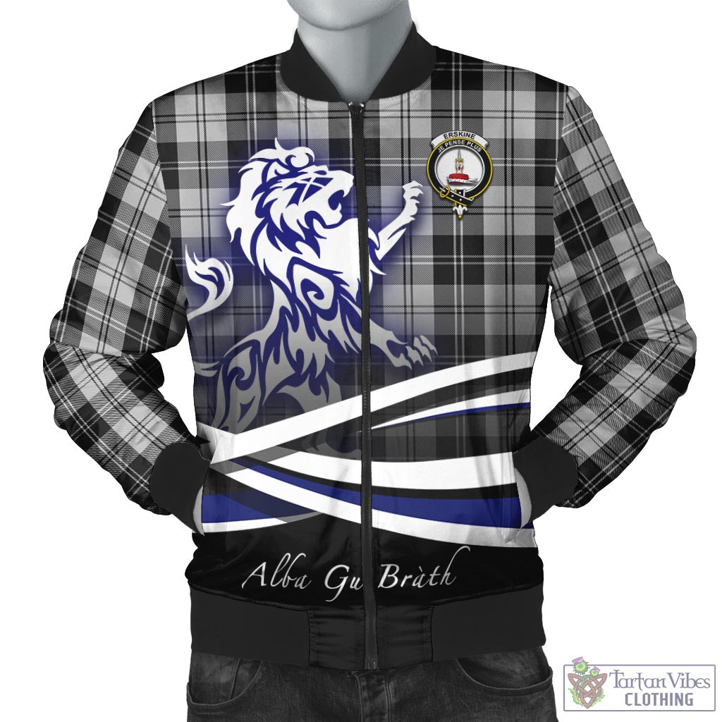 Tartan Vibes Clothing Erskine Black and White Tartan Bomber Jacket with Alba Gu Brath Regal Lion Emblem