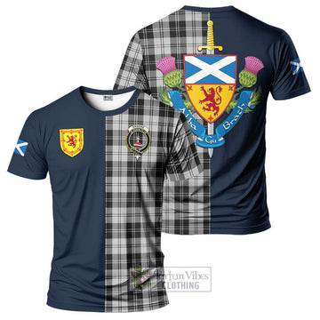 Erskine Black and White Tartan T-Shirt Alba with Scottish Lion Royal Arm Half Style