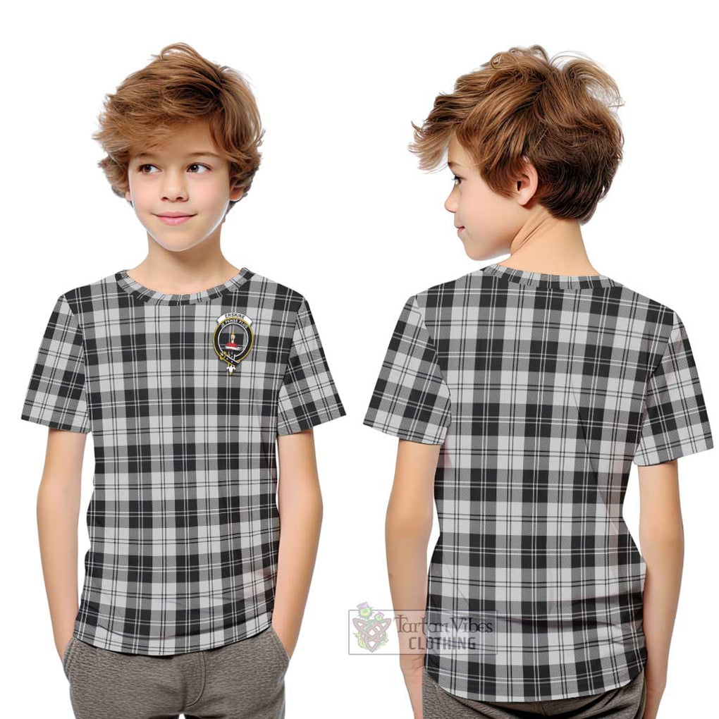 Erskine Black and White Tartan Kid T-Shirt with Family Crest Youth XL Size14 - Tartanvibesclothing Shop