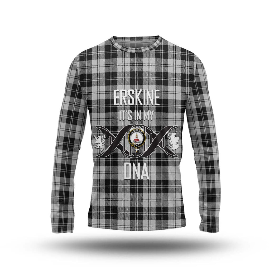 Erskine Black and White Tartan Long Sleeve T-Shirt with Family Crest DNA In Me Style Unisex - Tartanvibesclothing Shop