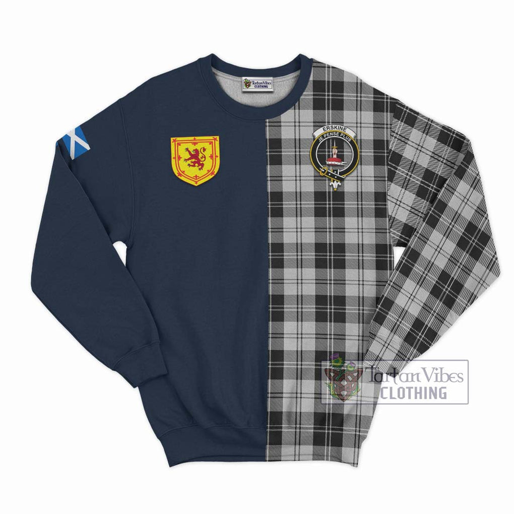 Tartan Vibes Clothing Erskine Black and White Tartan Sweatshirt with Scottish Lion Royal Arm Half Style