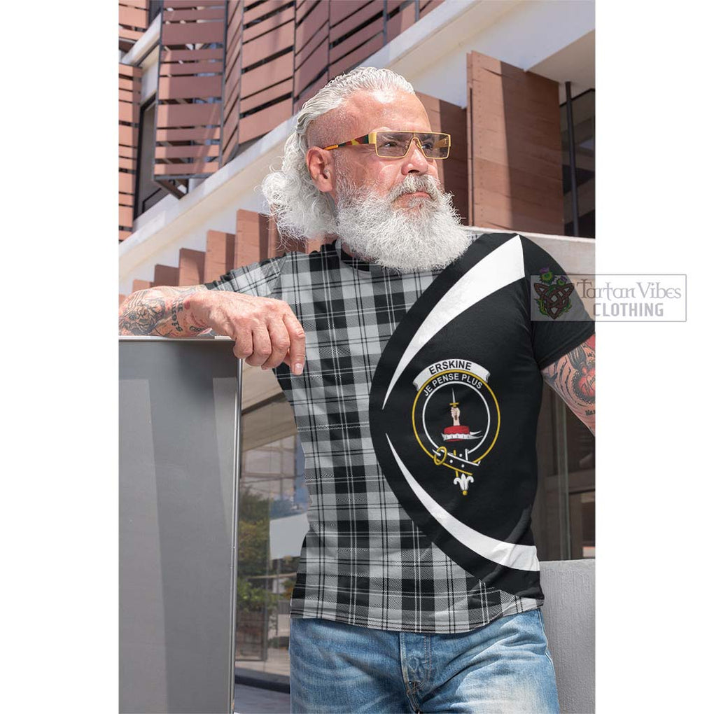 Tartan Vibes Clothing Erskine Black and White Tartan Cotton T-shirt with Family Crest Circle Style