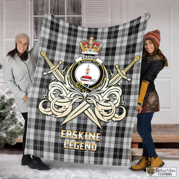 Erskine Black and White Tartan Blanket with Clan Crest and the Golden Sword of Courageous Legacy