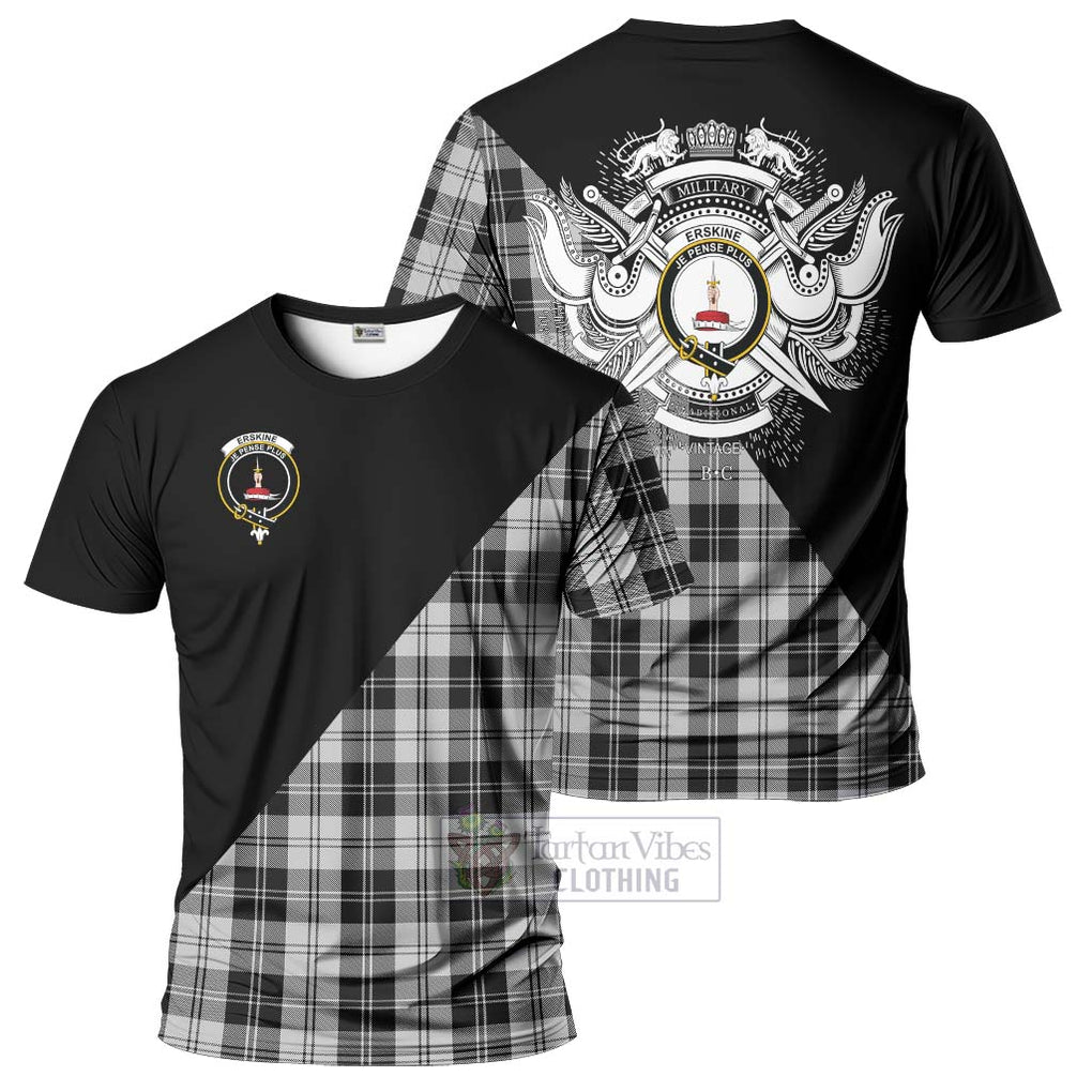 Erskine Black and White Tartan T-Shirt with Family Crest and Military Logo Style Kid's Shirt - Tartanvibesclothing Shop