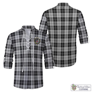 Erskine Black and White Tartan Men's Scottish Traditional Jacobite Ghillie Kilt Shirt with Family Crest