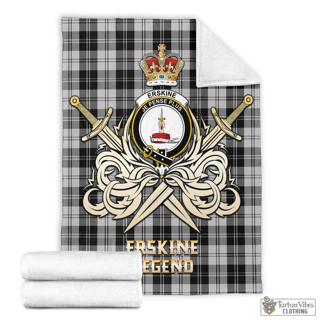 Tartan Vibes Clothing Erskine Black and White Tartan Blanket with Clan Crest and the Golden Sword of Courageous Legacy