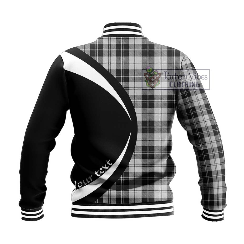 Erskine Black and White Tartan Baseball Jacket with Family Crest Circle Style - Tartan Vibes Clothing