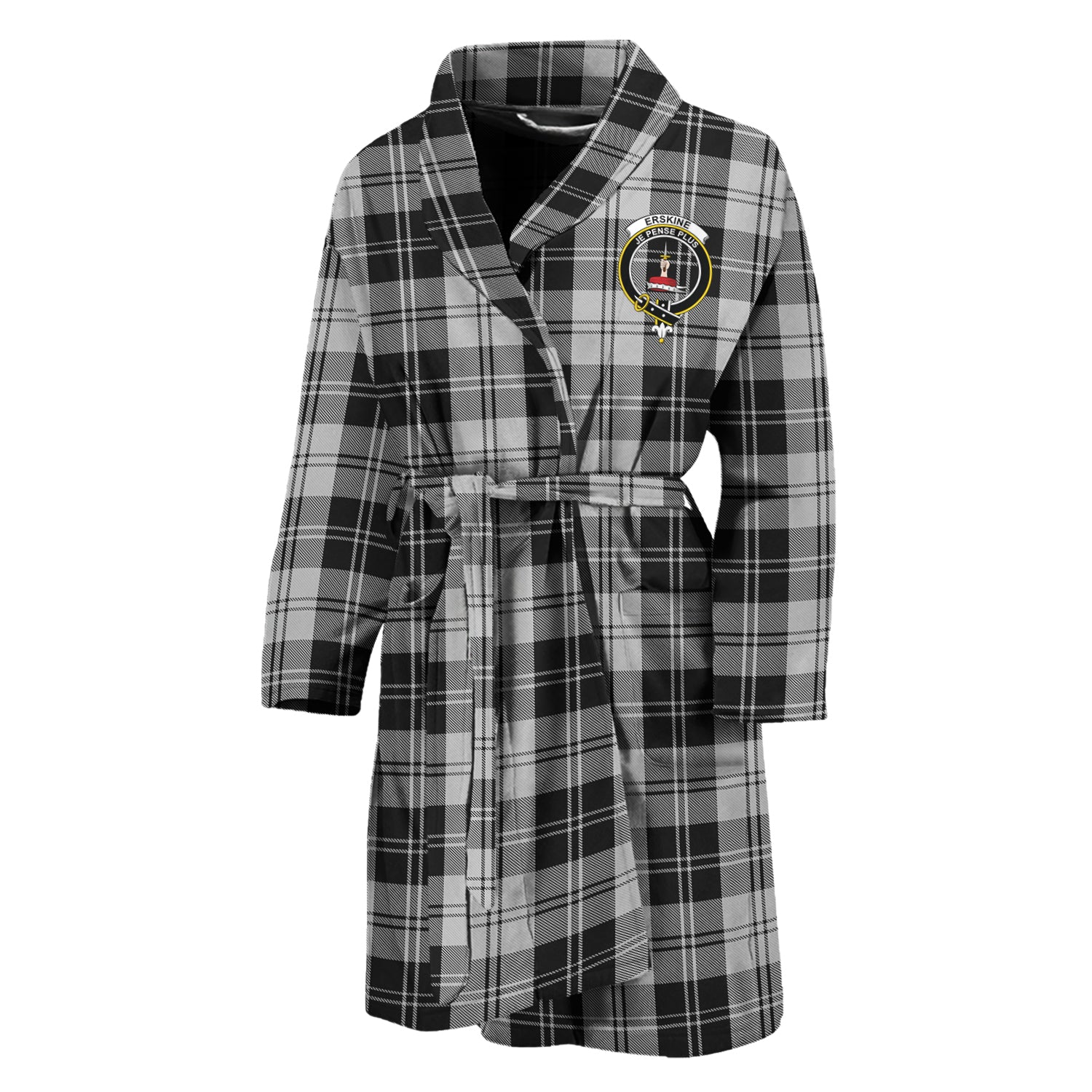 Erskine Black and White Tartan Bathrobe with Family Crest Unisex M - Tartan Vibes Clothing