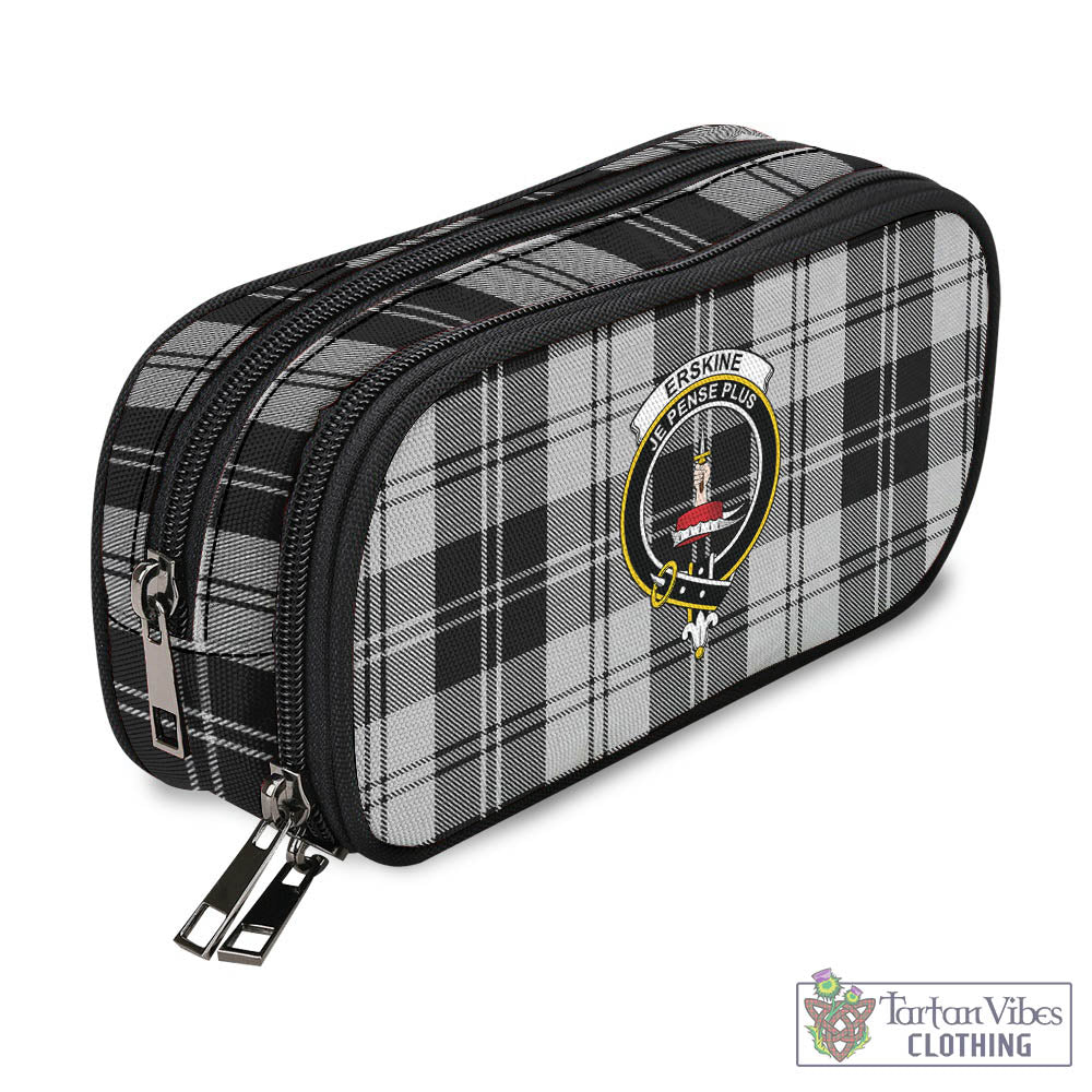 Tartan Vibes Clothing Erskine Black and White Tartan Pen and Pencil Case with Family Crest