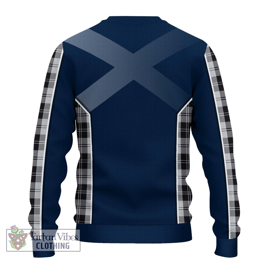 Erskine Black and White Tartan Knitted Sweater with Family Crest and Lion Rampant Vibes Sport Style - Tartan Vibes Clothing