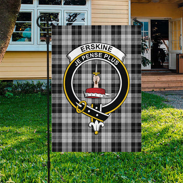 Erskine Black and White Tartan Flag with Family Crest