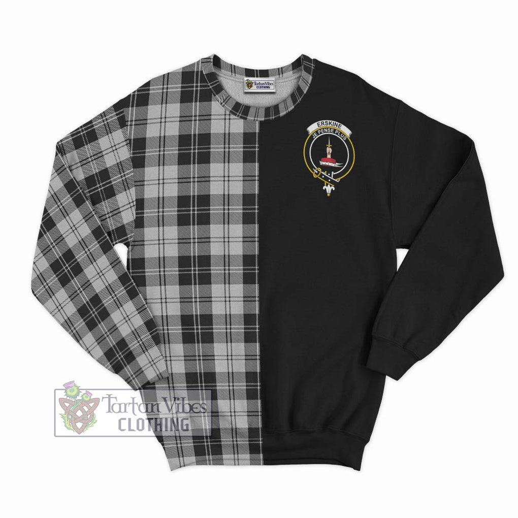 Erskine Black and White Tartan Sweatshirt with Family Crest and Half Of Me Style - Tartanvibesclothing Shop