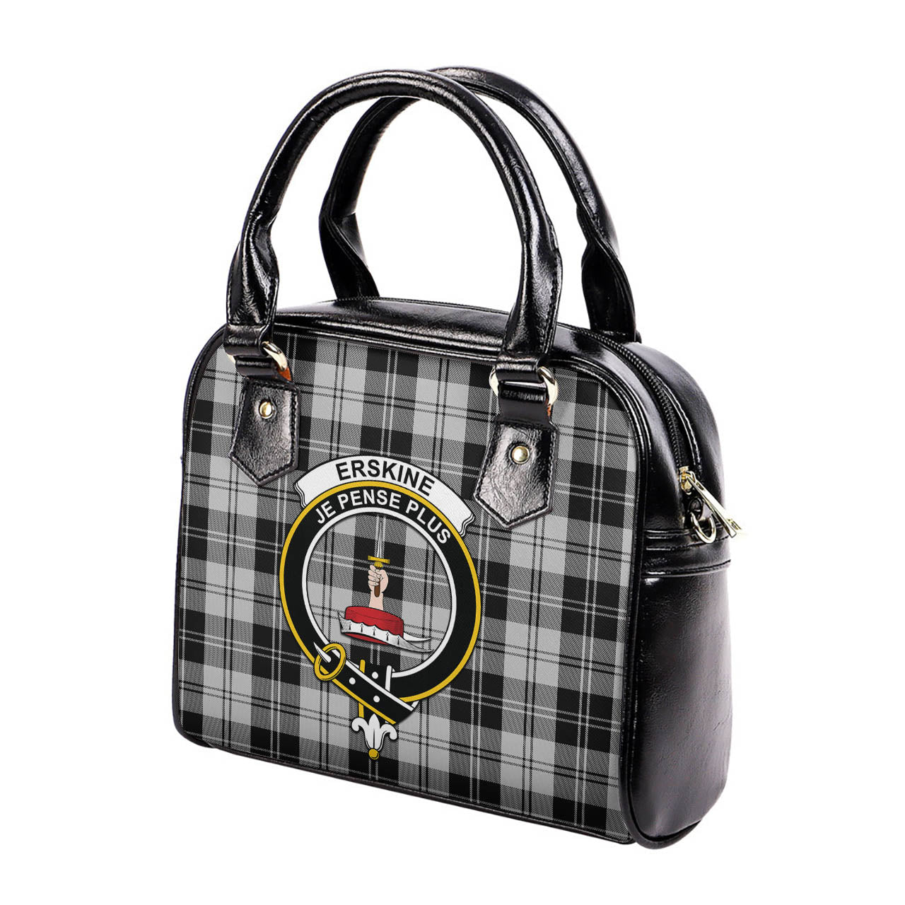 Erskine Black and White Tartan Shoulder Handbags with Family Crest - Tartanvibesclothing