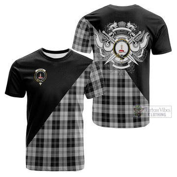 Erskine Black and White Tartan Cotton T-shirt with Family Crest and Military Logo Style