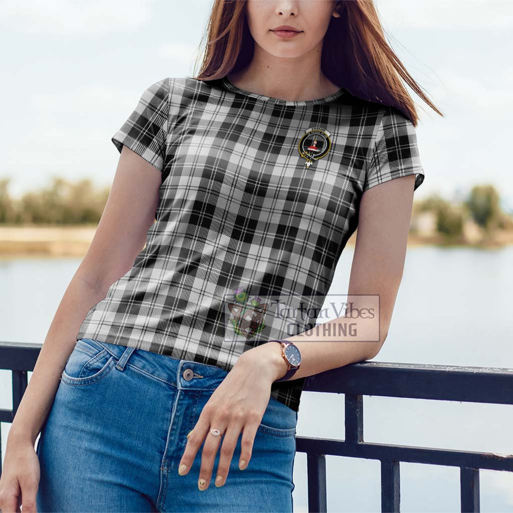 Erskine Black and White Tartan Cotton T-Shirt with Family Crest Women's Shirt - Tartanvibesclothing Shop