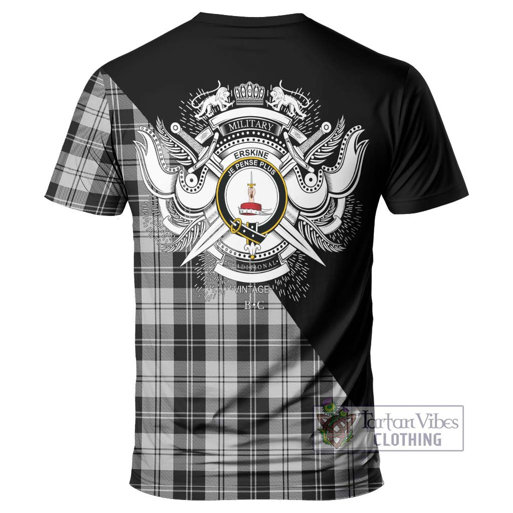 Erskine Black and White Tartan T-Shirt with Family Crest and Military Logo Style - Tartanvibesclothing Shop