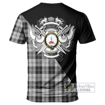 Erskine Black and White Tartan T-Shirt with Family Crest and Military Logo Style