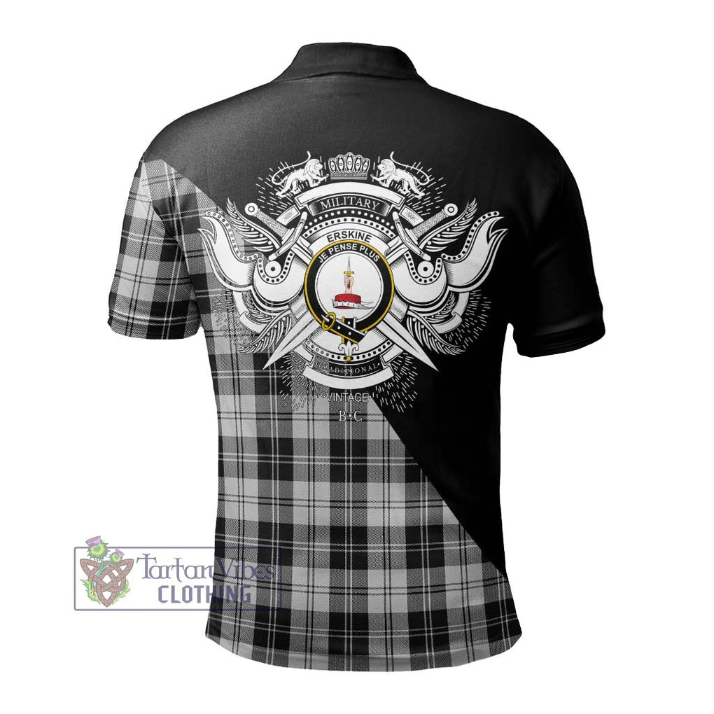 Erskine Black and White Tartan Polo Shirt with Family Crest and Military Logo Style - Tartanvibesclothing Shop