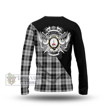 Erskine Black and White Tartan Long Sleeve T-Shirt with Family Crest and Military Logo Style