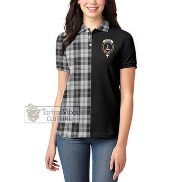 Erskine Black and White Tartan Women's Polo Shirt with Family Crest and Half Of Me Style