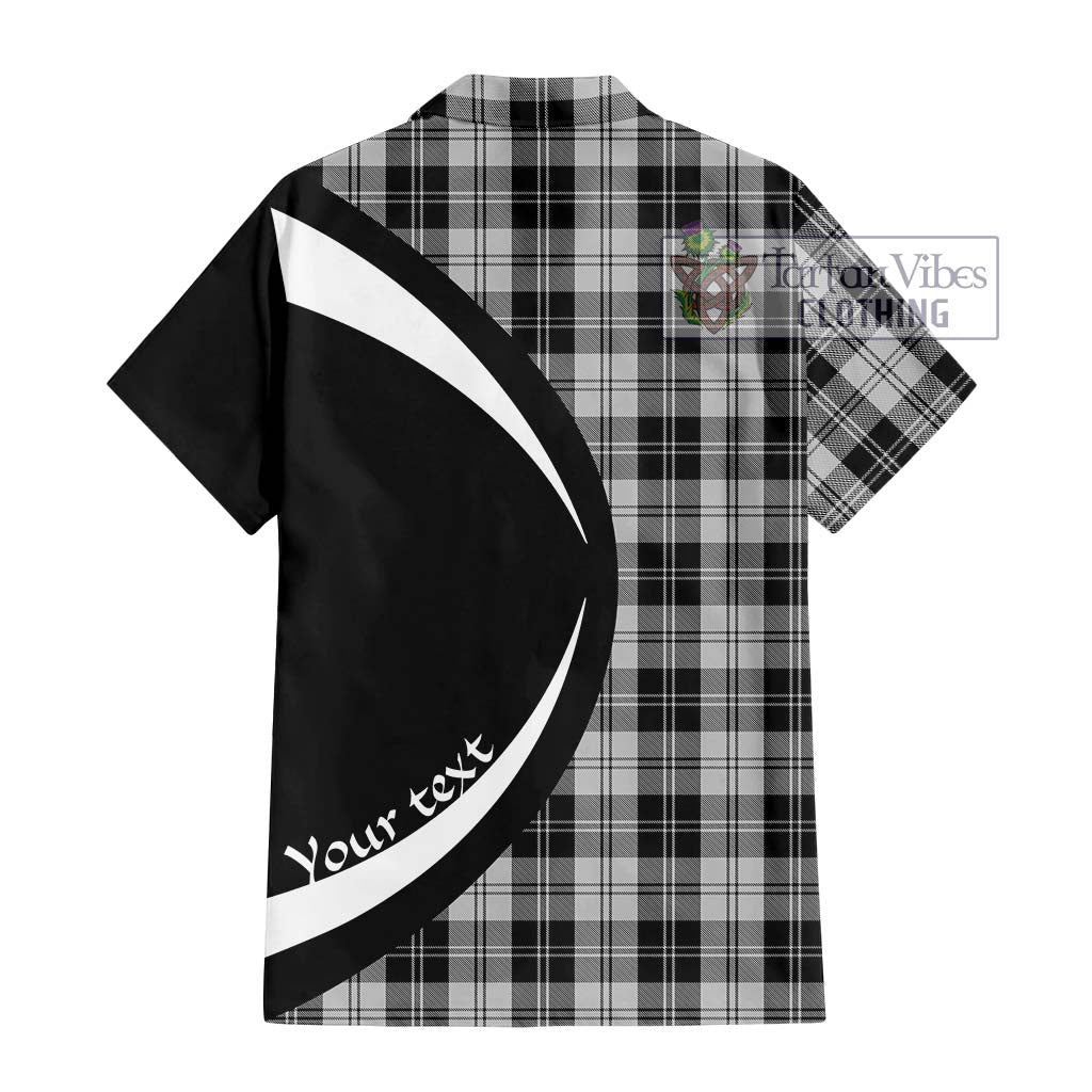 Erskine Black and White Tartan Short Sleeve Button Up with Family Crest Circle Style - Tartan Vibes Clothing