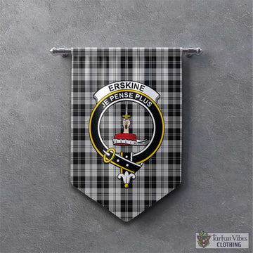 Erskine Black and White Tartan Gonfalon, Tartan Banner with Family Crest