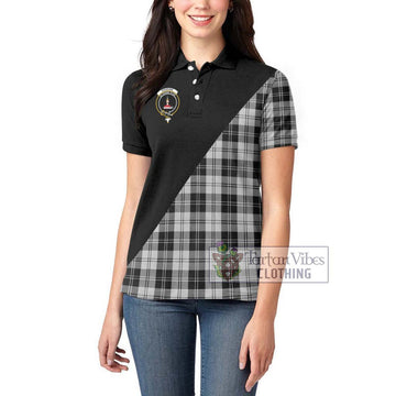 Erskine Black and White Tartan Women's Polo Shirt with Family Crest and Military Logo Style