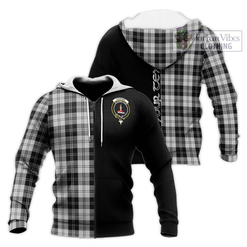 Erskine Black and White Tartan Knitted Hoodie with Family Crest and Half Of Me Style Unisex Knitted Zip Hoodie - Tartanvibesclothing Shop