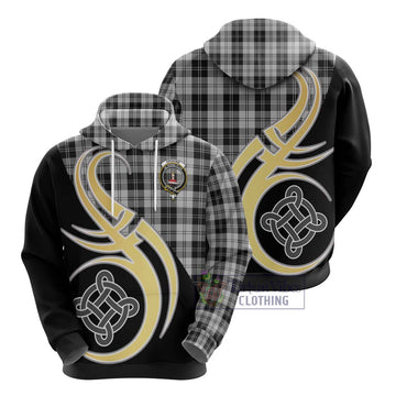 Erskine Black and White Tartan Hoodie with Family Crest and Celtic Symbol Style